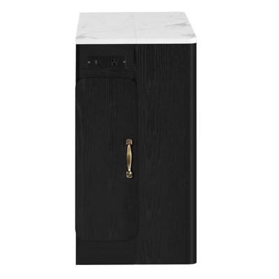Modern Style Extendable Dining Table, 3 Removable Leaves, Rolling Feature, Power Outlet, And Storage, Black Marble White