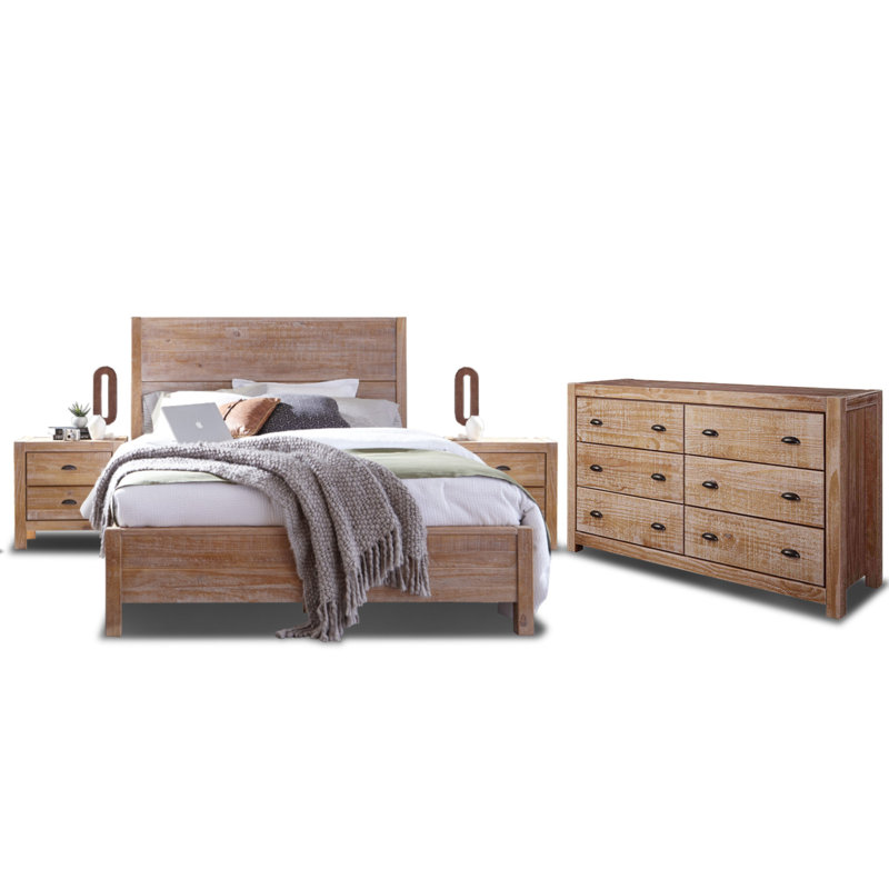 Montauk Bedroom Set, Driftwood, Queen, 4 Pcs: Bed, 2 Nightstands, Dresser