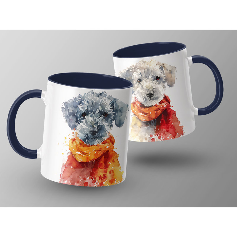 11oz Watercolour Miniature Schnauzer Design Coffee Mug, Navy, 2