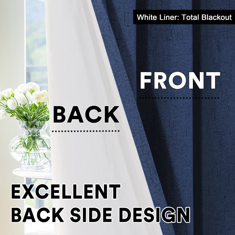 Dawain 100% Blackout Thermal Curtain Panels, Navy, 52" W x 84" L
