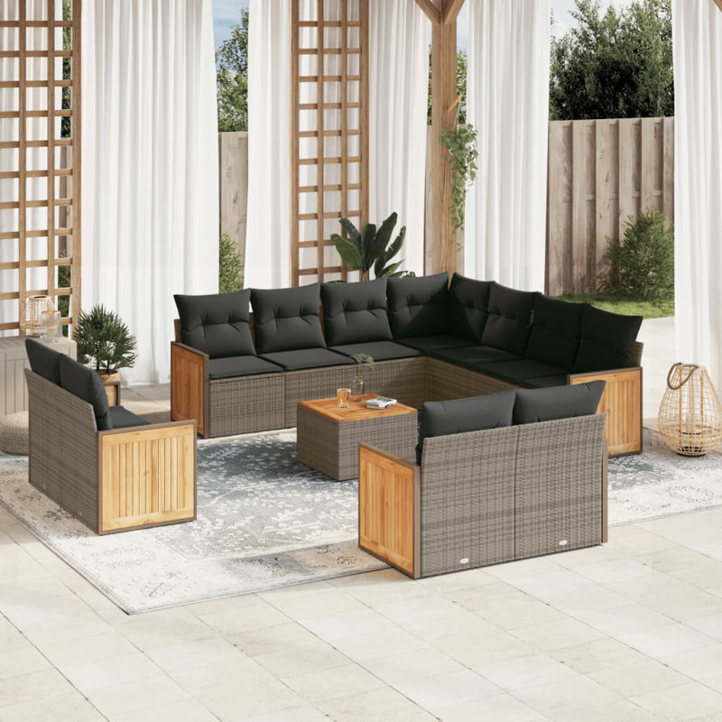  Ensemble de canapé de jardin gris, Coussin gris foncé / structure grise