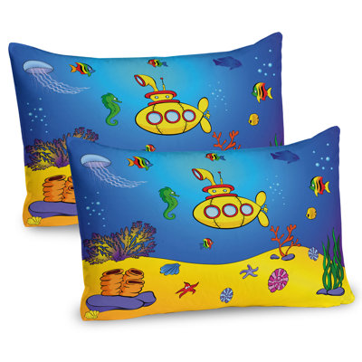 Ambesonne Yellow Submarine Pillow Sham 2 Pack Nautical Blue Yellow