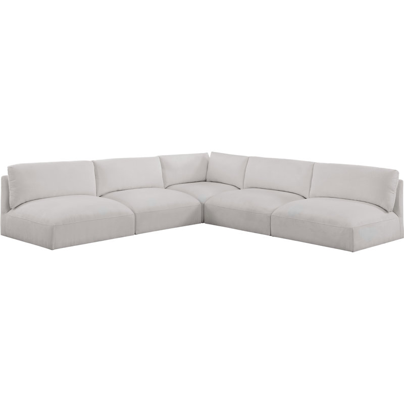 Kiree Upholstered L-Shaped Sectional Reversible, Cream Polyester Fabric