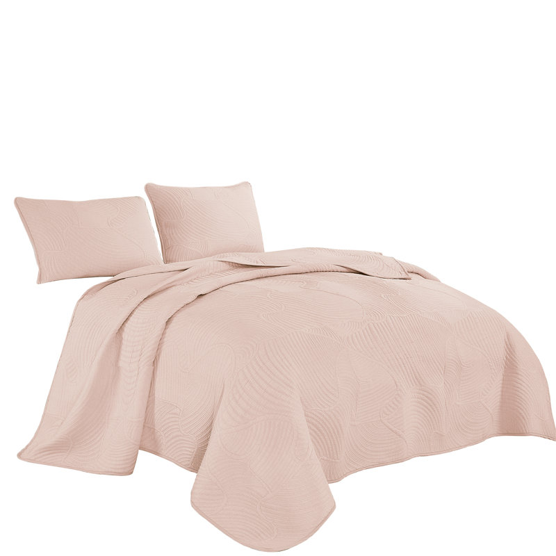 Ensemble de couvre-lit réversible en coton Taini, Couvre-lit grand + 2 taies décoratives très gran, Rose