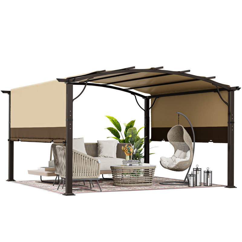 Aluminum Pergola with Canopy, Brown Canopy/Brown Frame, 91.30" H x 139.80" W x 139.80" D