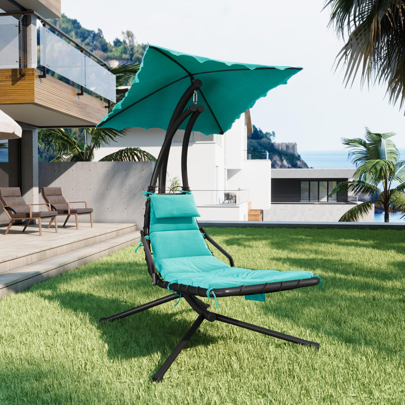 Outdoor Chaise Lounge Swing Chair with Canopy, Hanging Curved Lounger for Patio, Pool, Garden, or Backyard, Green