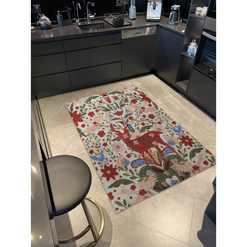 Tapis multicolore multicolore à motif de fleurs et de cerfs, Tapis de couloir 3 pi 3 po x 9 pi 10 po