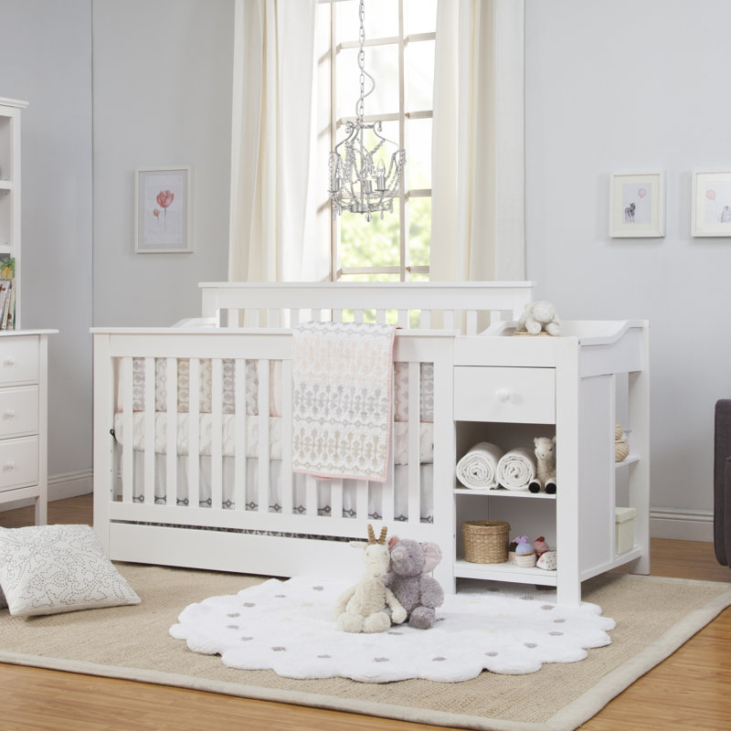 Lit de bébé convertible 4-en-1 et table à langer avec rangement Piedmont, Blanc