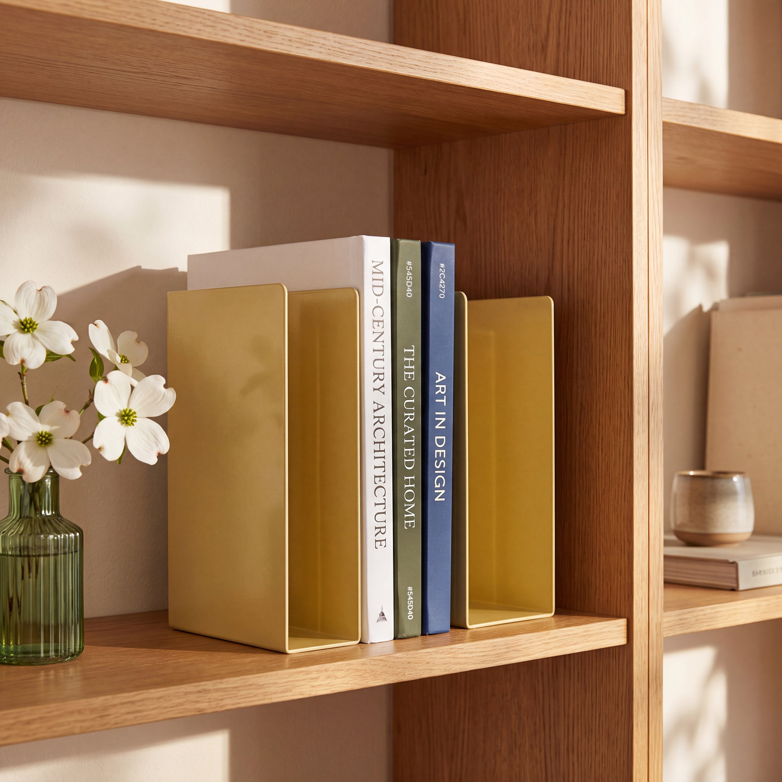 Tabs Mid-Century Modern Aluminum Bookends, Ochre