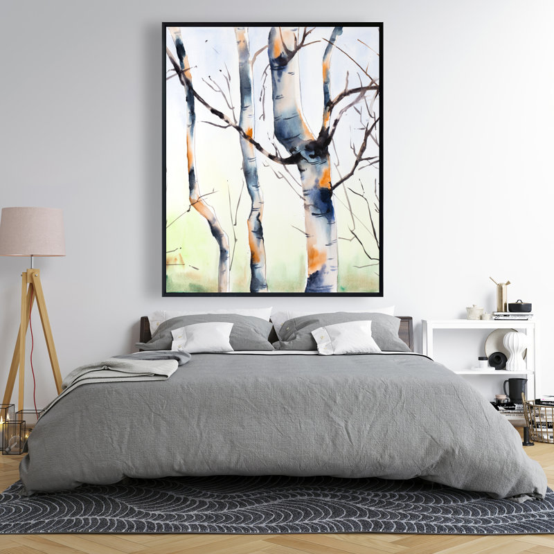 Three Small Birch Trees - Framed Canvas for Home Decor