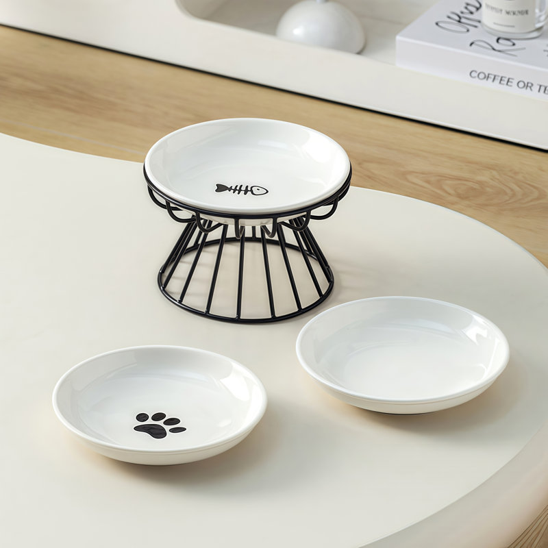 Bol pour chat surélevé en céramique avec support en métal, plat pour animaux de compagnie surélevé anti-vomit Whisker
