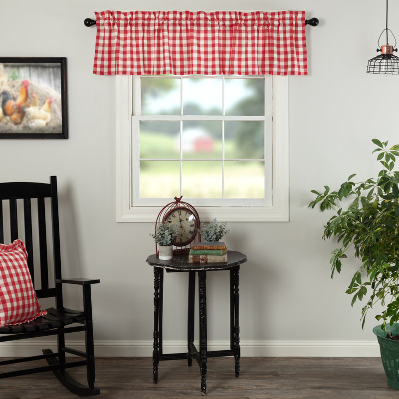 Annie Buffalo Check Plaid Cotton Tailored Window Valance, 60" W x 16" L, Country Red/Antique Creme