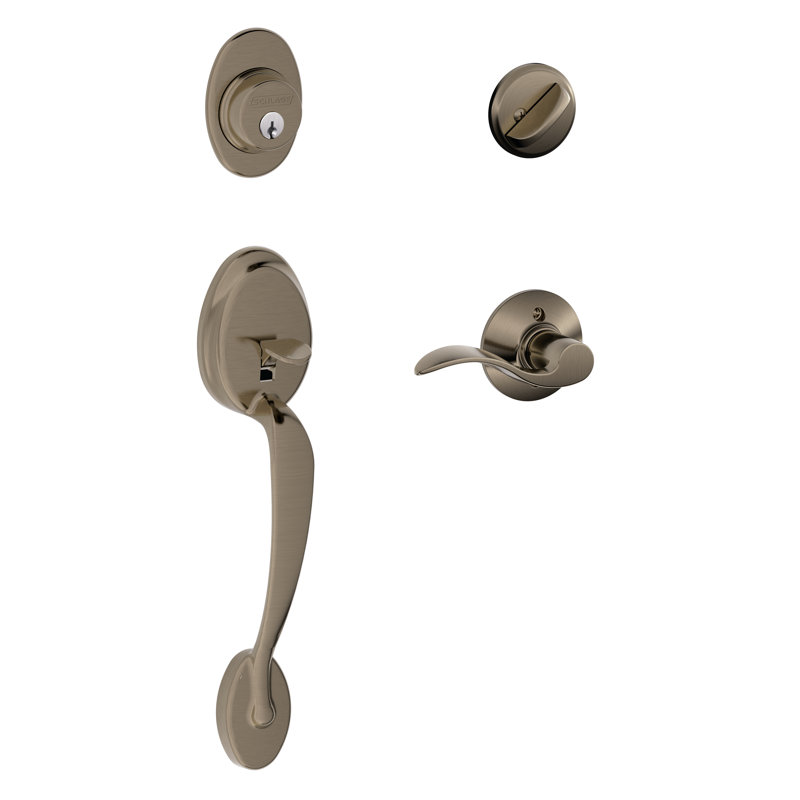 Ensemble de poignées Plymouth avec pêne dormant, levier de porte et rosette, Oui, Nickel satiné