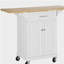 Îlot de cuisine multifonctionnel à plateau en bois naturel blanc avec porte-serviettes pliable et petites roulettes