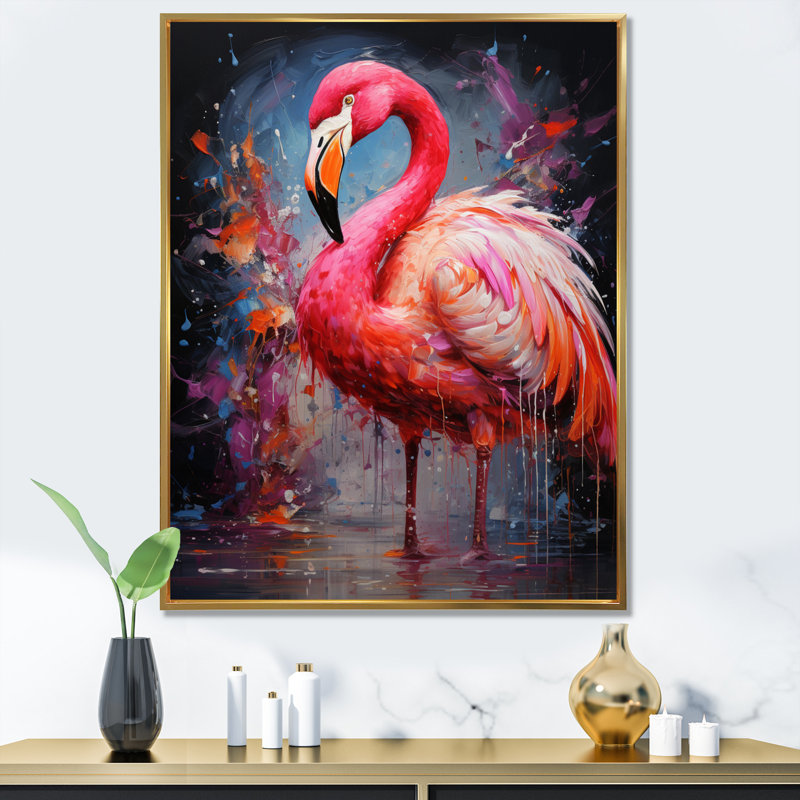«Kupfer Fuchsia Flamingo Intense Artdeco», reproduction sur toile encadrée, H 44 po x l 34 po x P 1,5 po, Cadre flottant doré