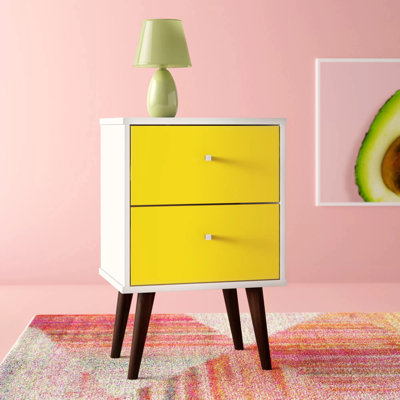 Liberty 18" W Mid-Century Modern 2-Drawer Nightstand in White and Yellow