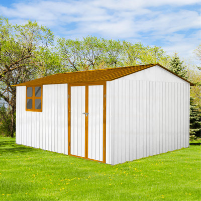 Abri de jardin en métal 12 pi x 10 pi blanc et jaune avec fenêtre