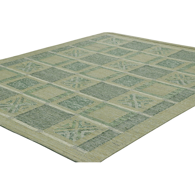 Scandinavian Wool Geometric Area Rug in Green, Rectangle 9' x 12'