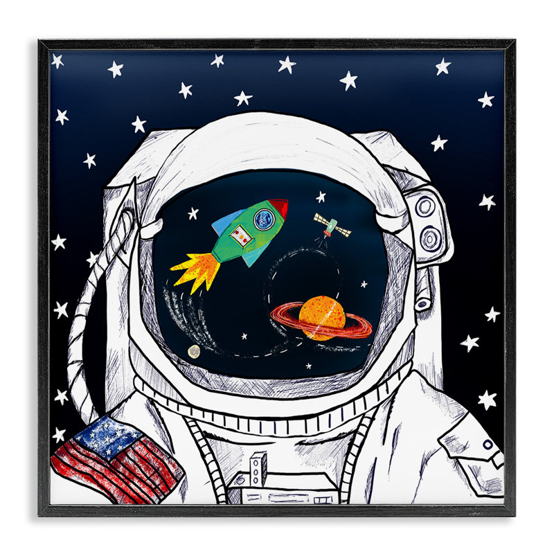 «US Astronaut Suite Space Galaxy Reflection» par Sangita Bachelet - impression d'art graphique, Giclée encadrée noir minuit