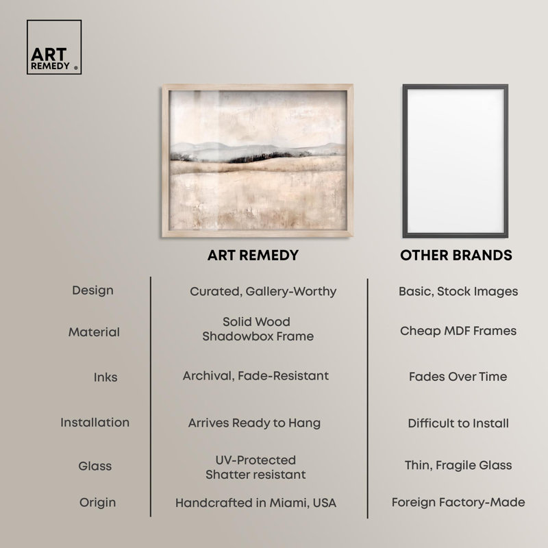 «Distant Hills I Shadowbox Print Landscape Paintings» par Art Remedy, H 21 po x l 25 po, Crème, crème
