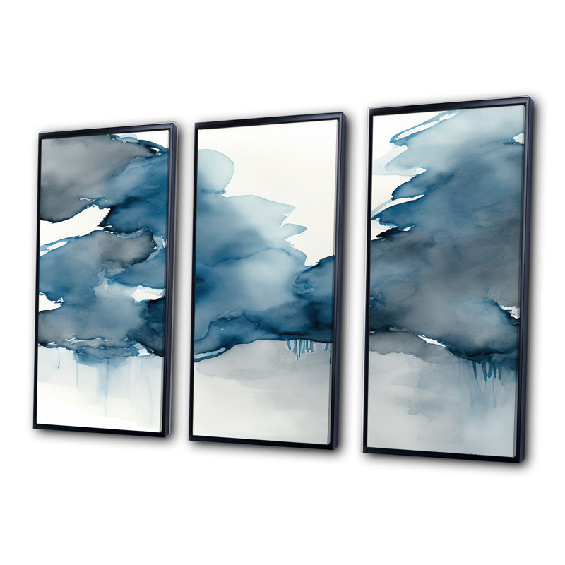 «Feeling Honolulu Blue II», ensemble d'art mural abstrait à l'encre liquide, Toile avec cadre flottant noir