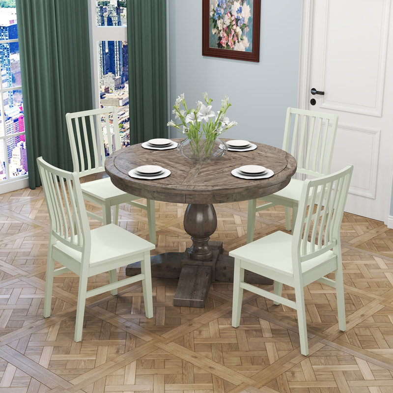 5-Piece Dining Set Mid-Century Modern Wooden Table & Upholstered Chair Set For Home, Kitchen, Dining Room, Green, Brown