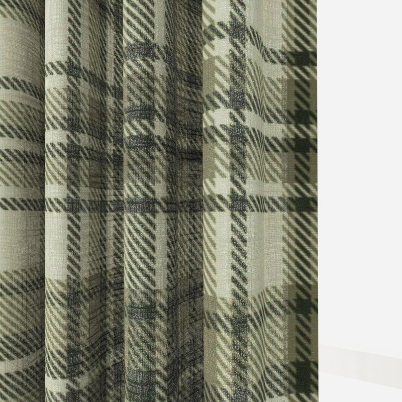 TWOPAGES Unlined Plaid Curtain Gingham Faux Linen Pinch Pleat Curtain, 26" W x 90" L, Latte