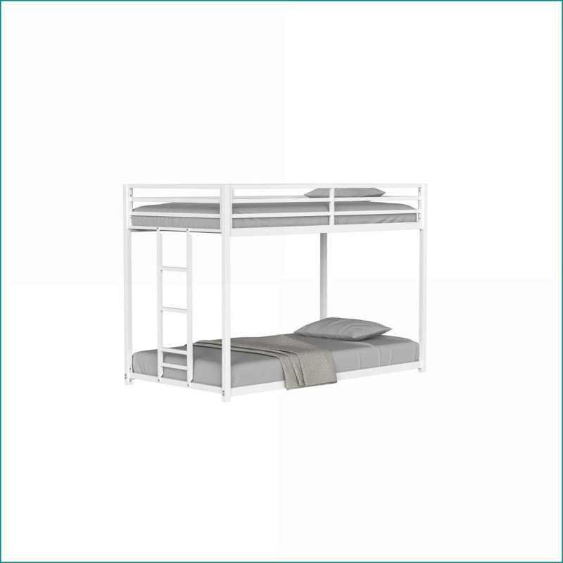 Twin Over Twin Metal Bunk Bed Frame - Sturdy Structure, No Box Spring Needed, Easy-Climb Ladder, White for Bedrooms, Rentals &amp; Dorms