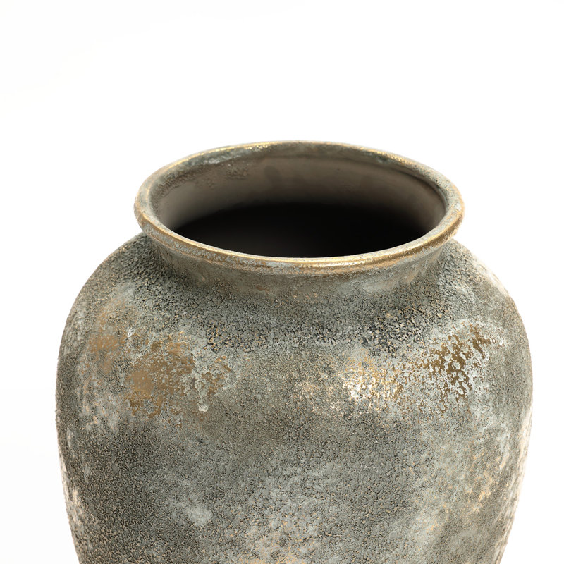 Rustic Gold and Brown Terracotta  Tall Urn Vase, 13.6" H x 9.8" W x 9.8" D
