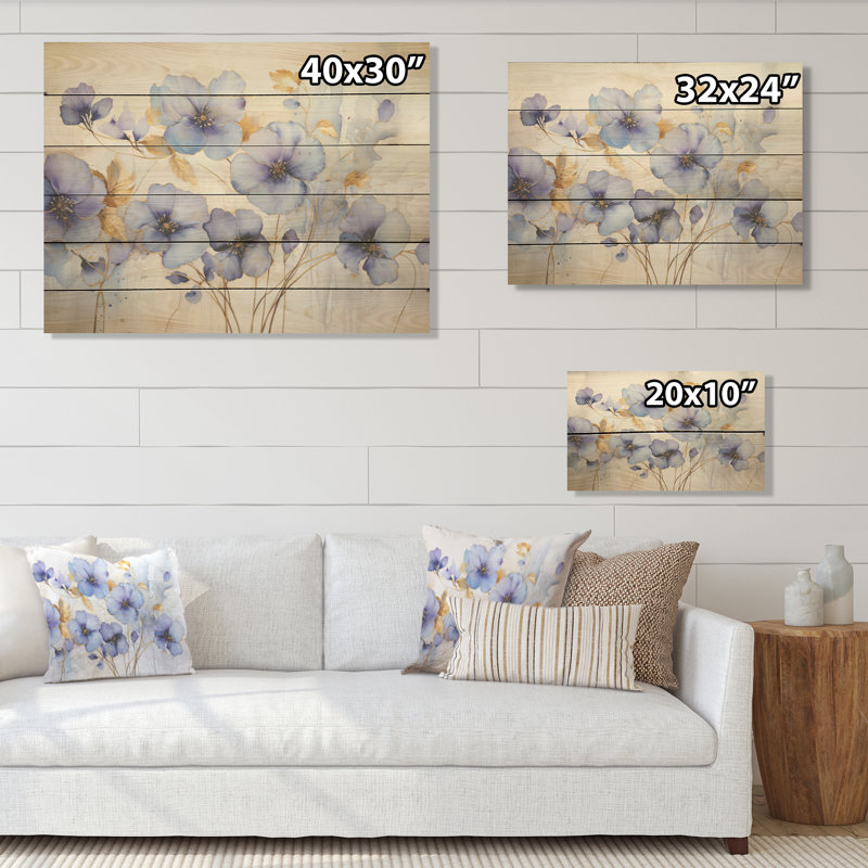 Mauve et or sur fond de bois de pin naturel, H 30 po x l 40 po