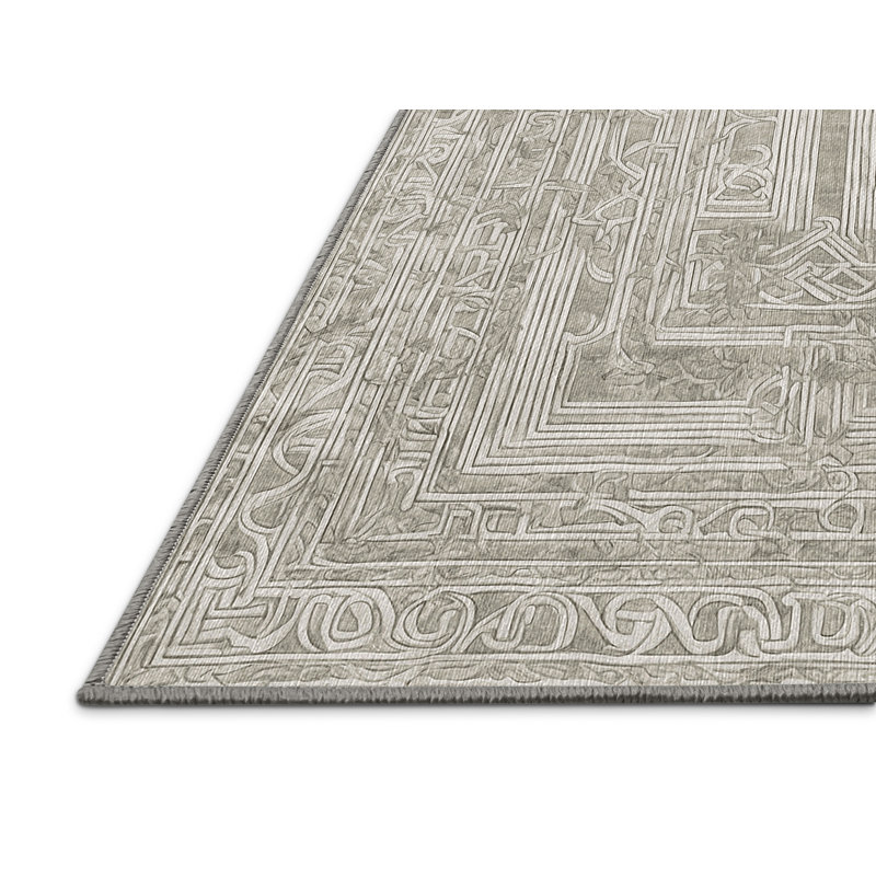 Machine Washable Gray Area Rug, Square 8'