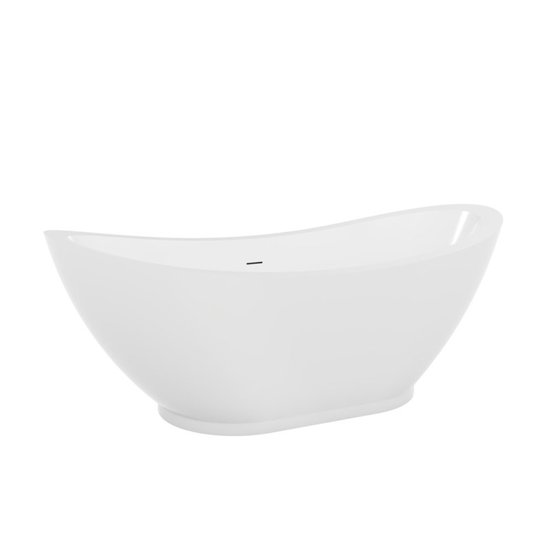 DreamLine Prospero 69 in. L x 32 1/2 in. W x 27 in. H Acrylic Double Slipper Freestanding Tub, White, White