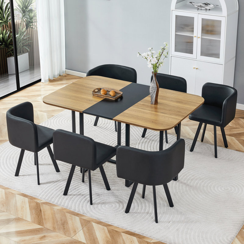 Space Saving 7 Piece Dining Table Sets(must Include Both Table And Chair), Mdf Wood Modern Small Kitchen