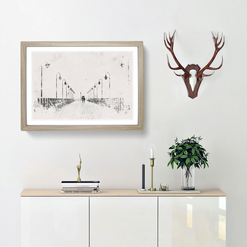 Couple upon the Pier - Picture Frame Painting Print, 40cm H x 60cm W x 2cm D, Oak Framed
