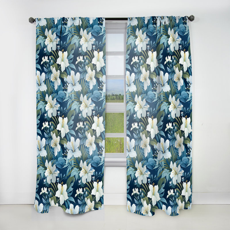 Azur et auvent vert motif tropical V - Rideau floral - Velours obscurcissant - 1 panneau, L 52 po x L 84 po