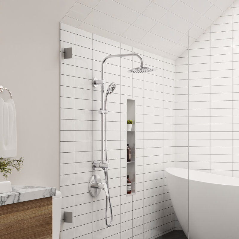 SeaBreeze II 8-in Rain Showerhead Shower System with Multi-function Handshower and Adjustable Slide Bar 1.8 GPM, Chrome