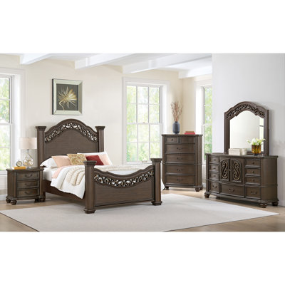Gurvansh Panel 5PC Bedroom Set In Mahogany