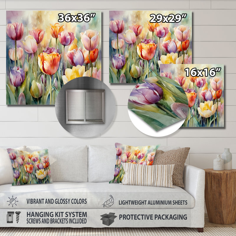 Jardin des tulipes - art mural en métal tulipe, H 16 po x l 16 po x P 1 po