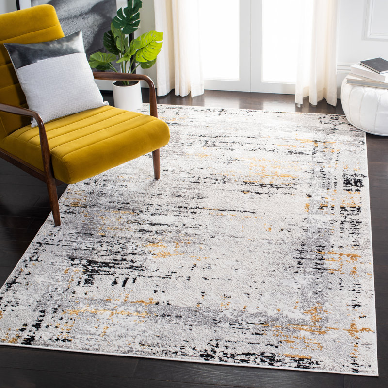 Amelia Grey and Gold Abstract Hand-knotted Rug