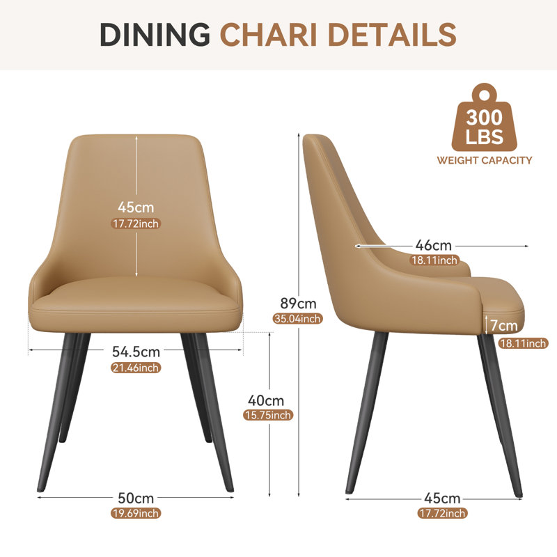 Modern Dining Chairs Set of 2 Spacious Dining Room Chairs with Thick Cushion Comfortable Faux Leather Upholstered Dining Chairs with Metal Legs