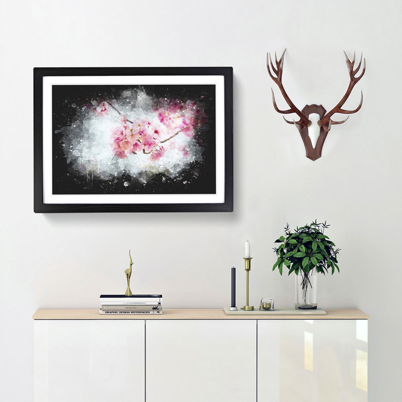 Pink Sakura Blossom Tree in Bloom - Picture Frame Graphic Art Print, 33cm H x 45cm W x 2cm D, Black Framed