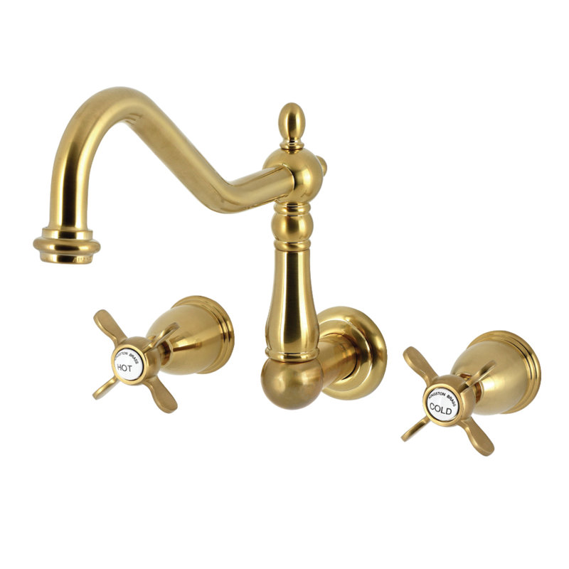 Kingston Brass Bel-Air Double-Handle 3-Hole Wall-Mount Kitchen Faucet, Brushed Brass