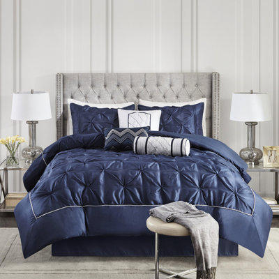 Édredon 7 pièces bleu marine, belle décoration de chambre à coucher lavable à la machine
