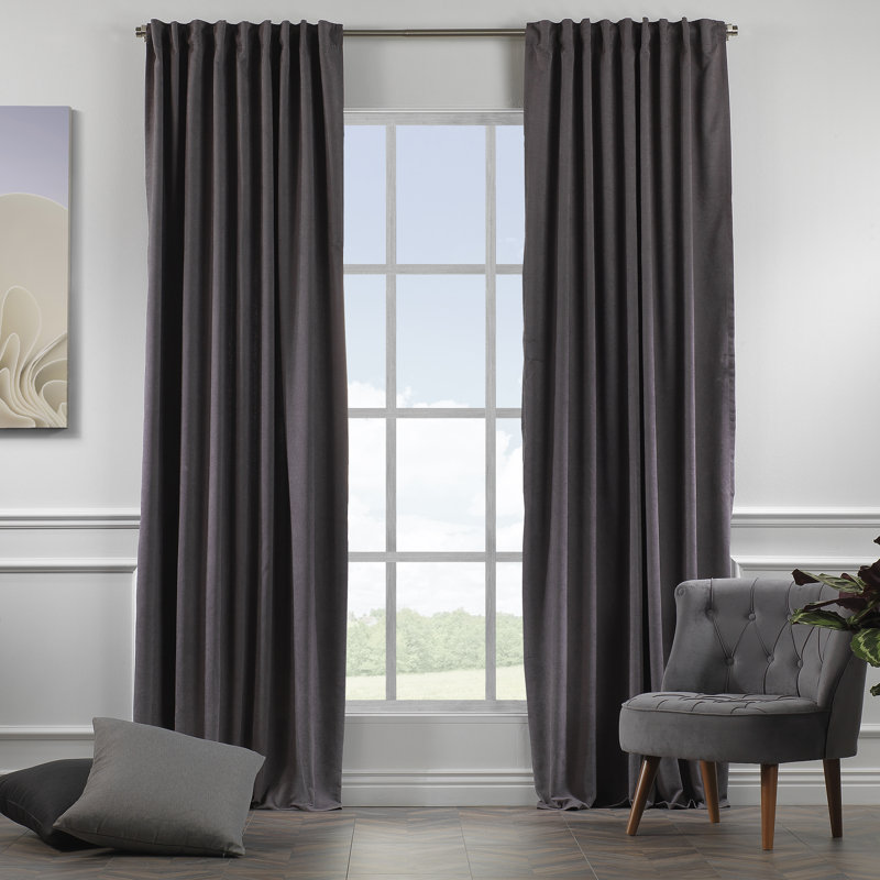 Paire de rideaux obscurcissant avec pattes de couleur unie, Gris, L 52 po x L 72 po