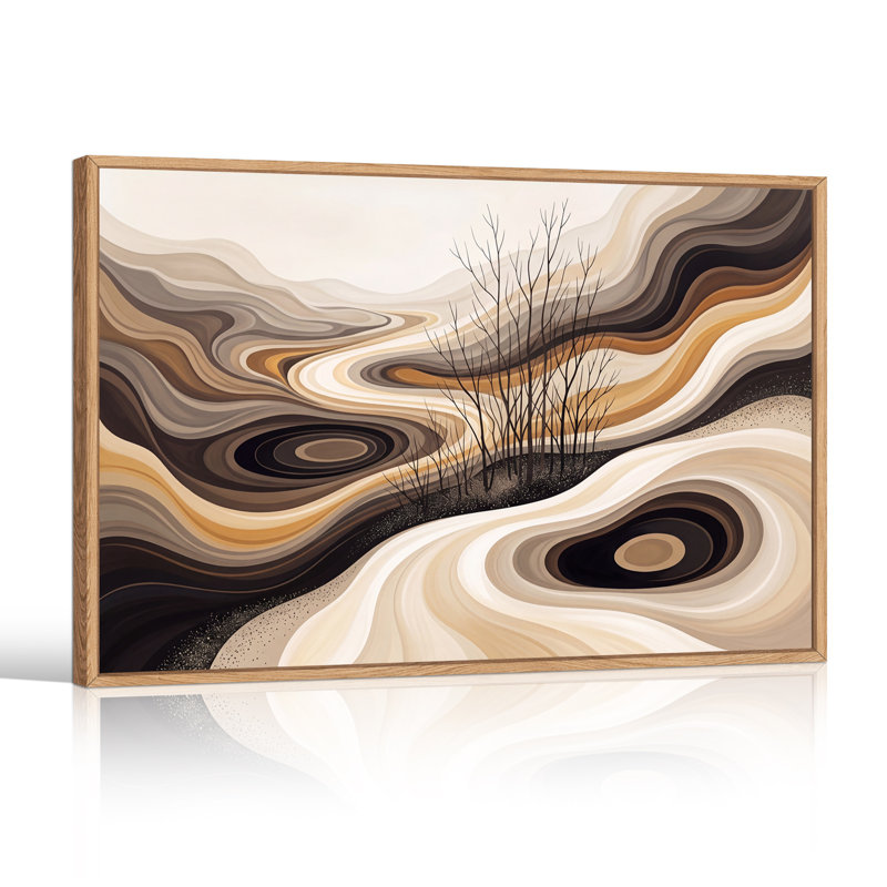 «Wavy Earth Tone Layers and Black Tree Silhouettes», art mural sur toile, H 36 po x l 48 po