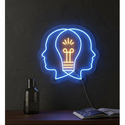  | Deux visages avec ampoule au néon | Fabriqué avec des tubes néon flexibles écoénergétiques et durables pour un éclairage lumineux et sans scintillement qui dure plus de 50 000 heures | 24 x 23 | Bleu et jaune