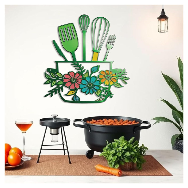 Art mural de cuisine moderne en métal, ligne verte