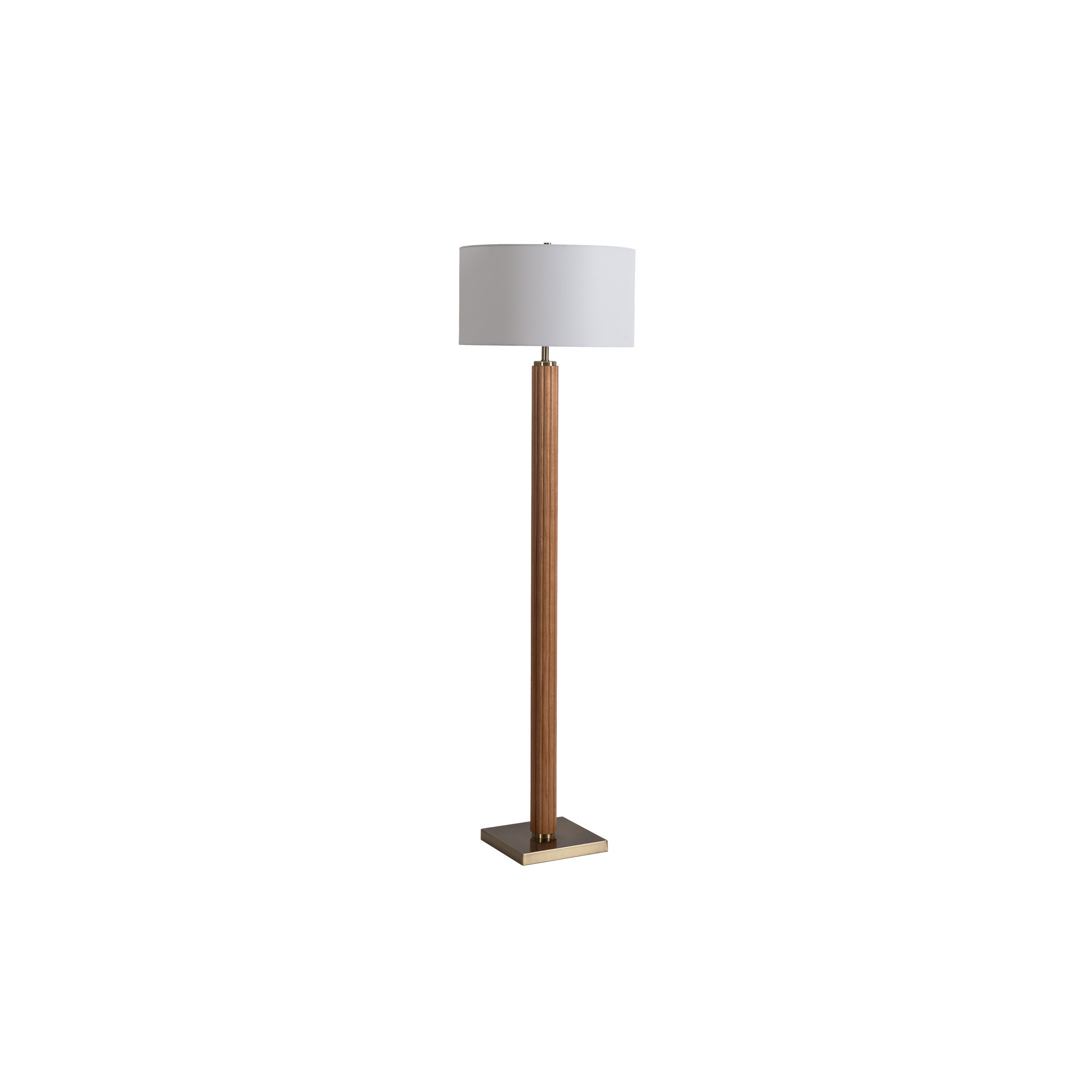 Tambo Floor Lamp -  Weathered Brass, White linen Shade, Dimmer, Natural Ash