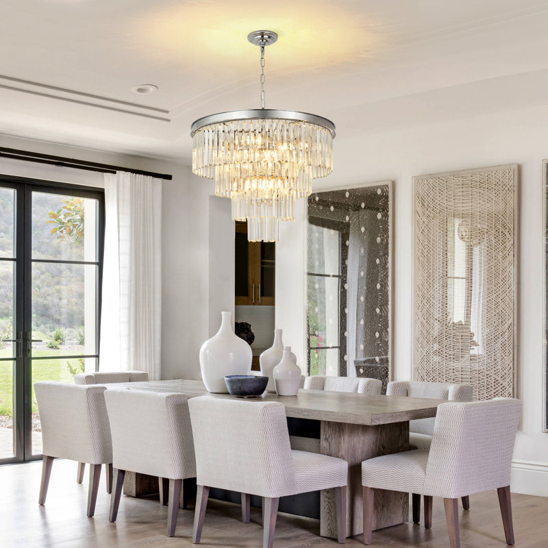 Lustre en cristal Makinlee, H 15,74 po x l 23,62 po x P 23,62 po, 11 lumières, Chrome chrome