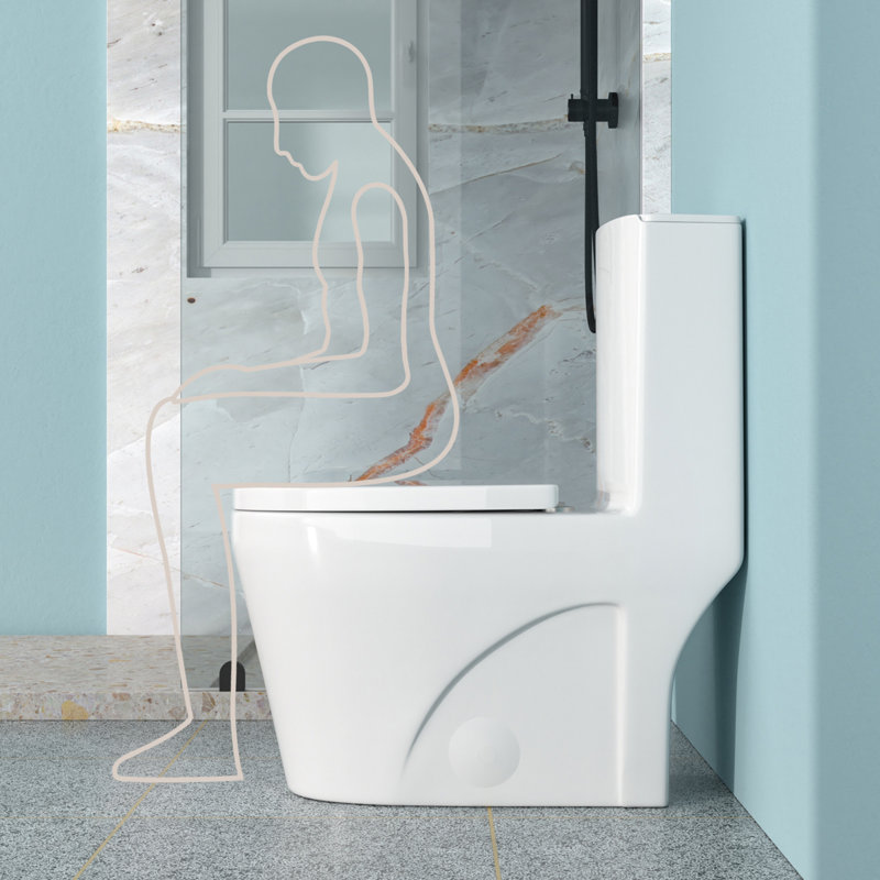 Toilette une pièce en céramique pour salle de bain, 12 po, 1,24 / 1,6 GPF, double chasse avec siège à fermeture douce, puissant double chasse CARTE 800 g